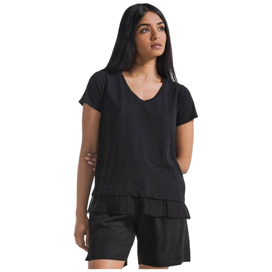 T-shirt a maniche corte in cotone con dettagli in seta nero da donna Deha | D4249210009